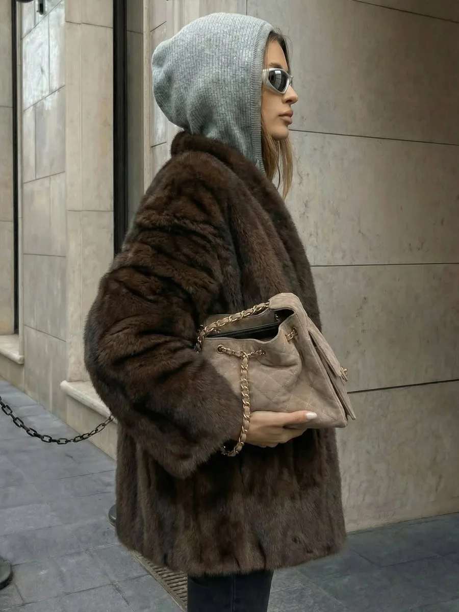 Winter Luxury High Quality Elegant Stand Collar Casual Fluffy Mink Fur Jacket Women High Quality Thick Warm Faux Mink Fur Coat