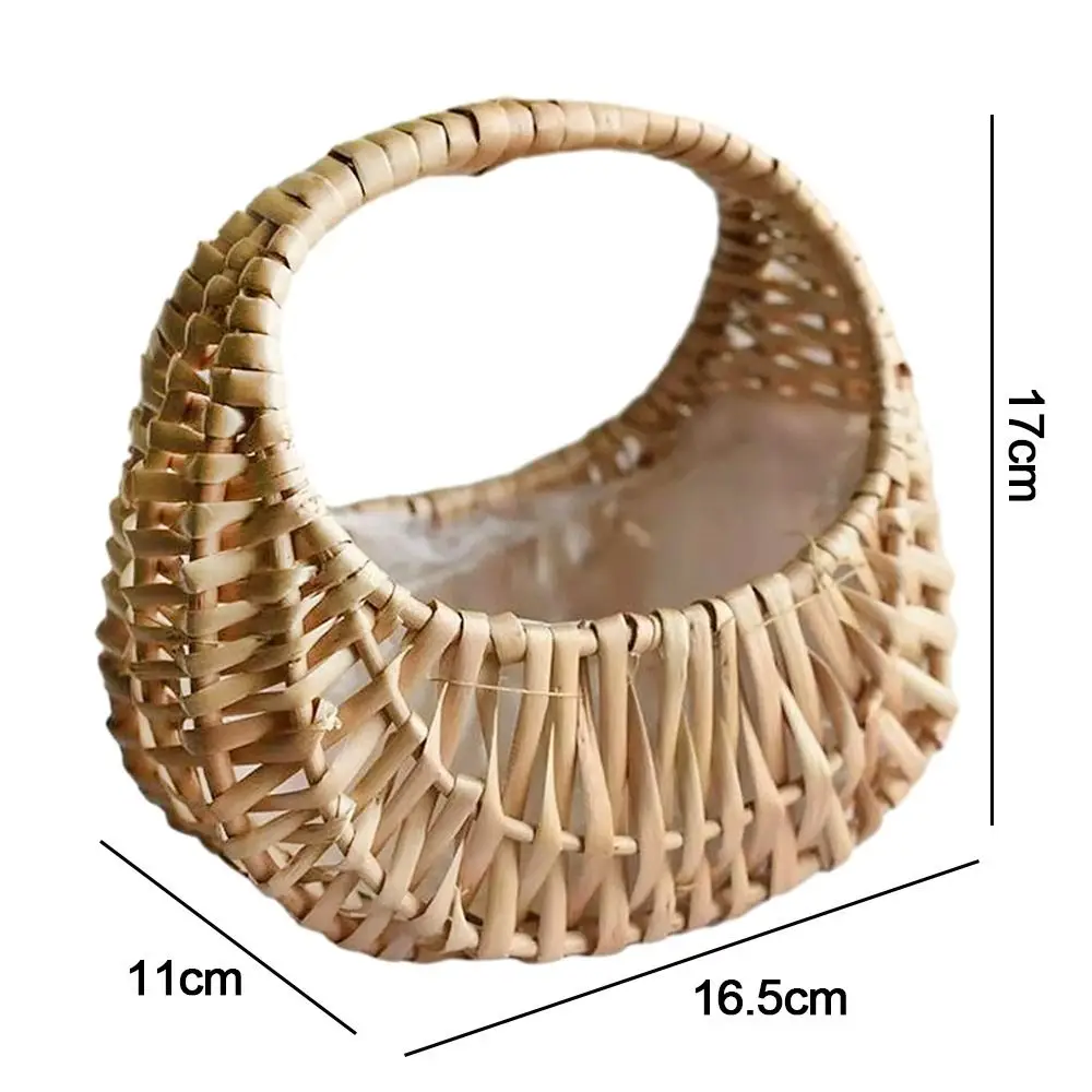 lower Arrangement Basket Half Moon Wicker Basket Woven Basket With Handle Wedding Flower Girl Baskets Sturdy Picnic Home Decro 6