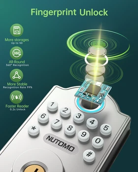 NUTOMO Keyless Entry Smart Fingerprint Door Lock Front Deadbolt Digital Electronic Looks Office Home Safe Security Protection 4