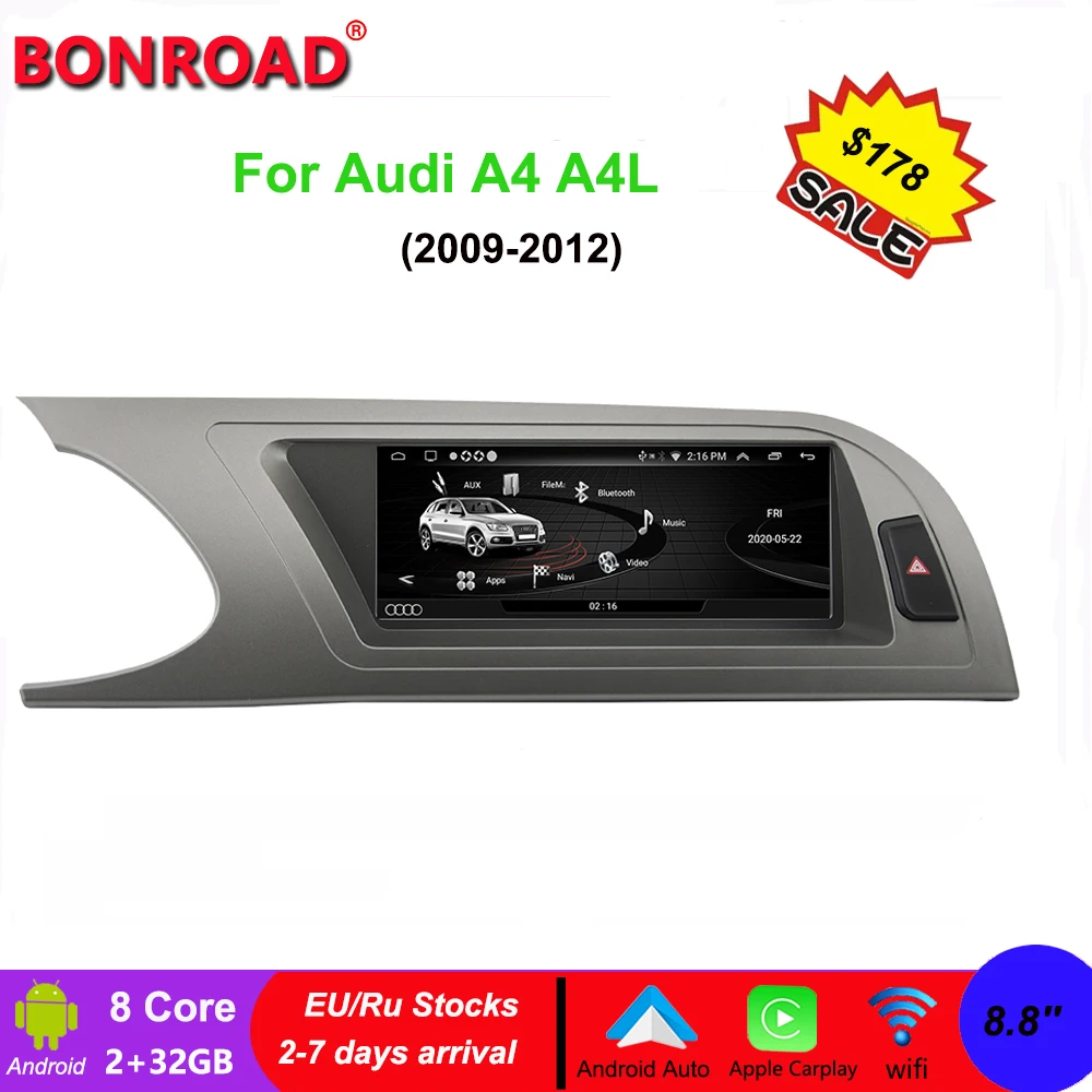

Автомагнитола Bonroad для Audi A4 8,8-2009, мультимедийный плеер для Audi A4 2012-, Wi-Fi, гарнитура DSP