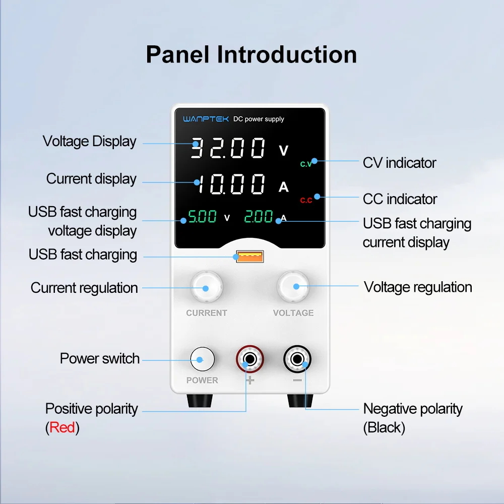 Wanptek 조정 가능한 DC 전원 공급 장치, 실험실 전원 공급 장치, 노화 유지 보수, GA3010B, 5V 2A USB 고속 충전 디스플레이 포함, 32V 10A, 신제품