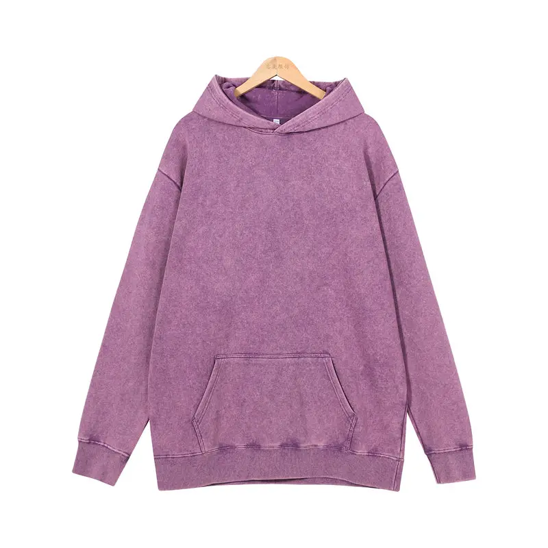 Vintage Oversized 400g Looped Pure Cotton Washed Vintage Hoodie Sweatshirt Printed Logo Custom Design Embroidered Name 2