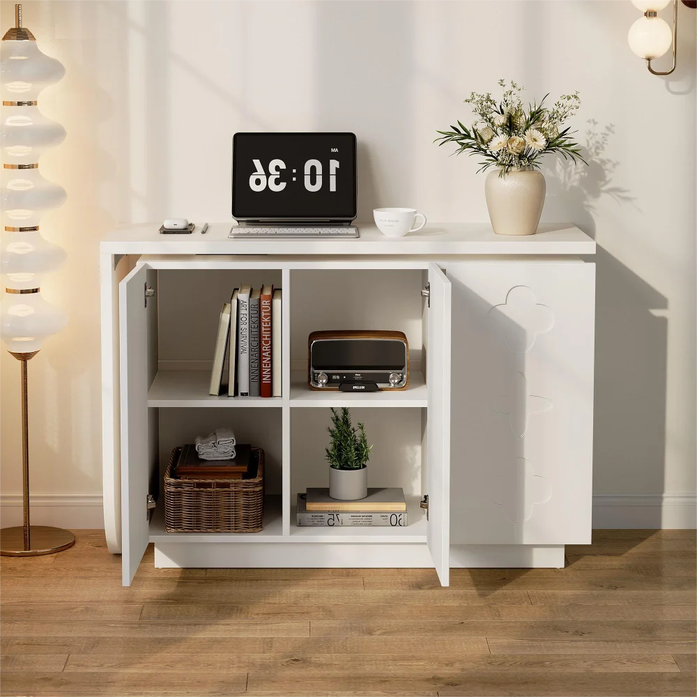 Platzsparender, moderner, drehbarer Eckschreibtisch in L-Form, 110 cm, Weiß – robuste, vielseitige Computer-Arbeitsstation für den Heimbüro- und Friseursalon – Detail 5