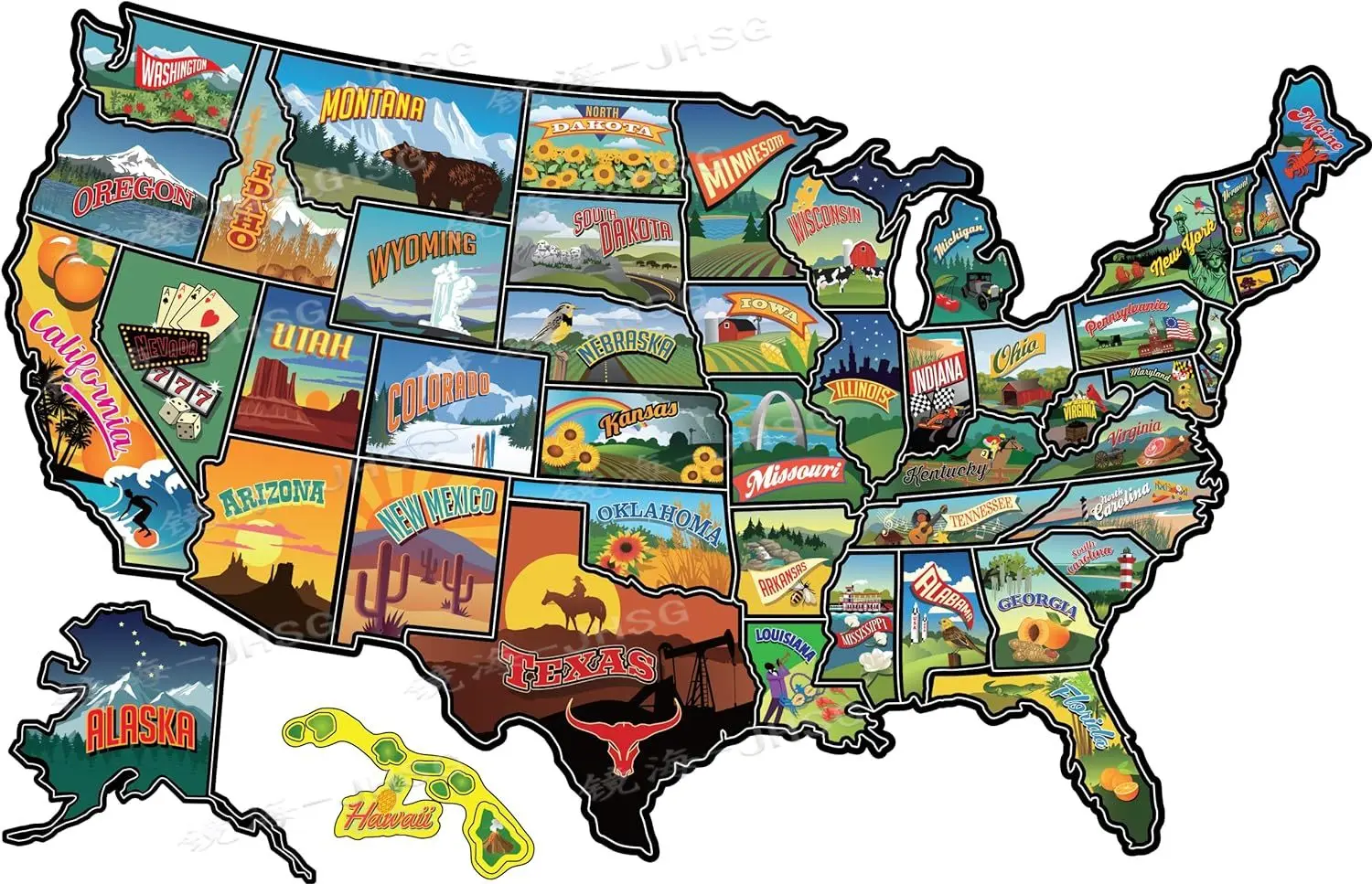

State Travel US Map Vinyl Sticker - Camping Trailer Window Sticker with State Flag - Travel Map - Waterproof, UV Resistant