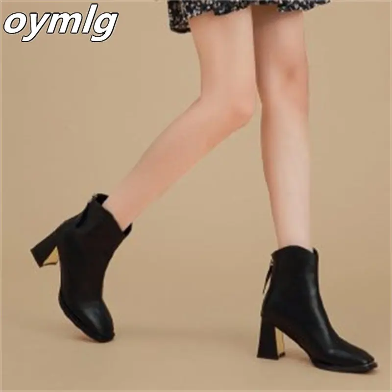 

Thick heel square toe short boots women's 2022new fashion high-heeled fashion women's boots rear zipper elastic thin boots women