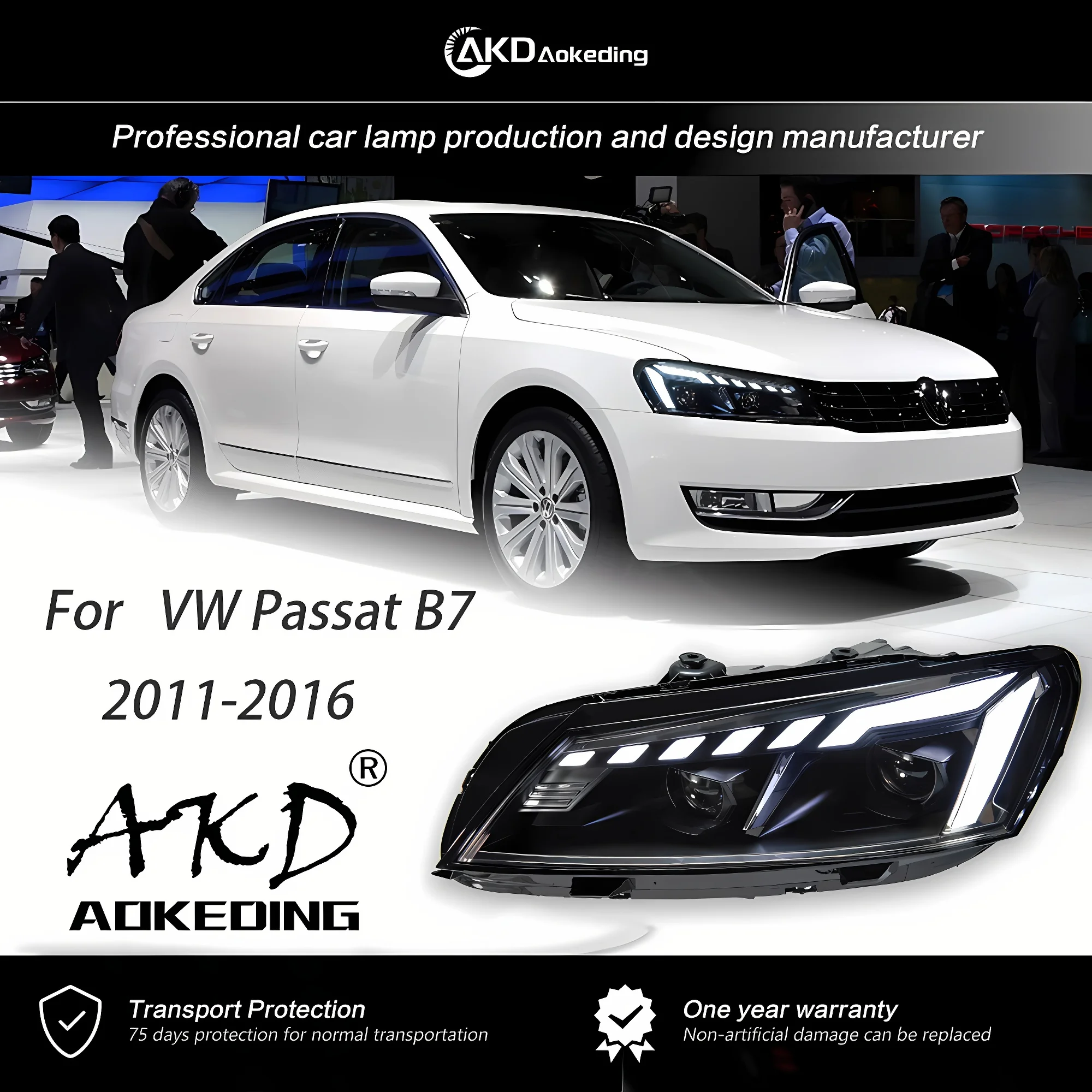 

AKD Head Lamp for VW Passat B7 Headlights 2011-2016 Passat LED Headlight Projector Lens Drl Dynamic Signal Auto Accessories 2PCS