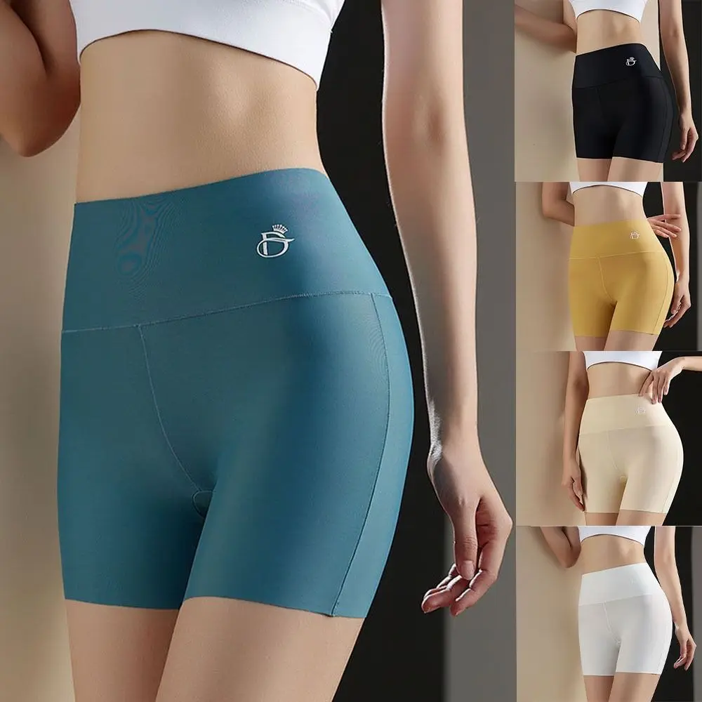 Solid Color Tummy Hips Sliming Plus Size Leggings High Waist Underwear Safety Shorts Ice Silk Boxer Women Safety Short Pants safety shorts workout shorts high waist shorts women leggings safety pants high waist underwear