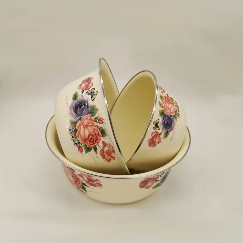 24cm 28cm 32cm Deepen Gift Three piece Set Enamel Basin Thicked Salad