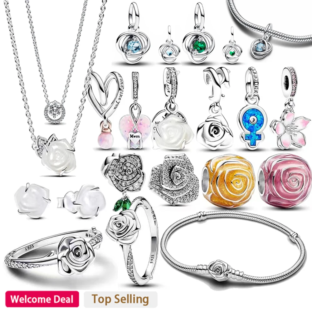 

2024 New 100% 925 Sterling Silver 12 Month Birthday Stone Eternal Pendant with Bracelet Necklace 12 Color Beads DIY Jewelry