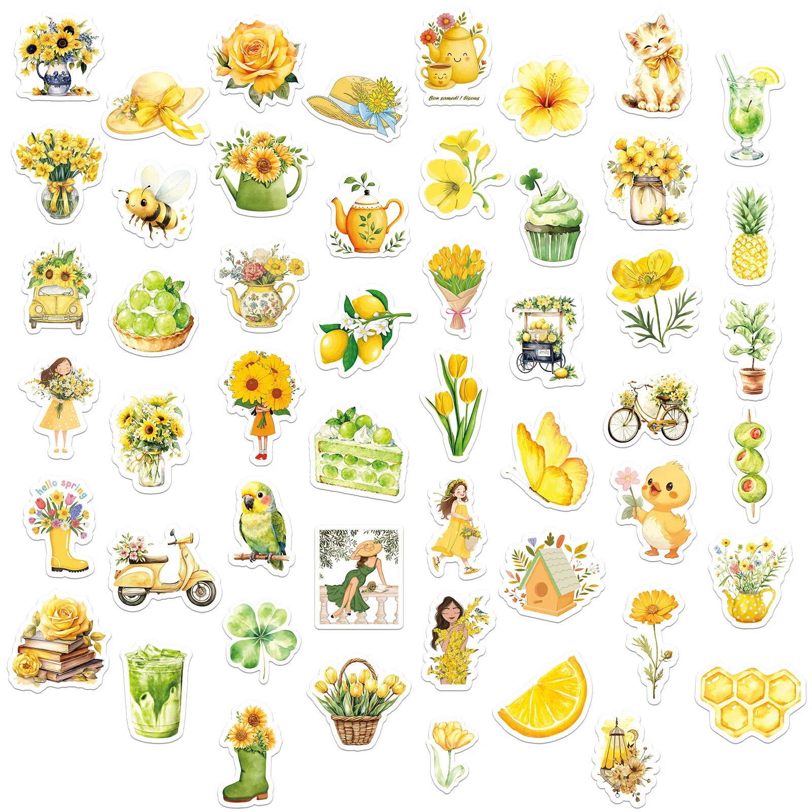 50Pcs 귀여운 꿀벌 꽃 스티커 노트북 스크랩북 수하물 기타 헬멧에 대한 신선한 소녀 스티커 DIY 낙서 미적 스티커