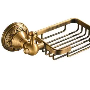Elegant Antique Brass Bathroom Accessories Set - Includes Robe Hook, Paper Holder, Towel Bar, and Soap Basket