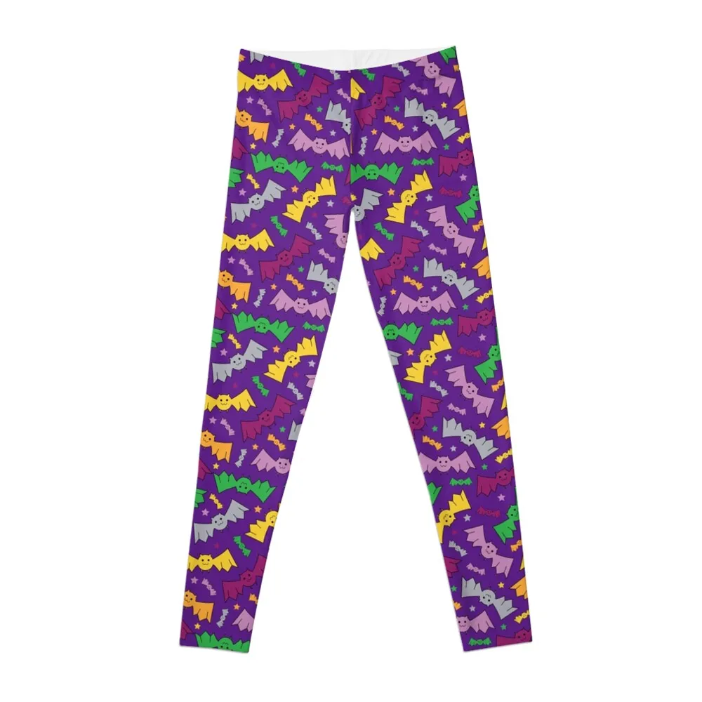 

Cute colorful bats Halloween pattern - purple Leggings Women's high waist push up legging Womens Leggings