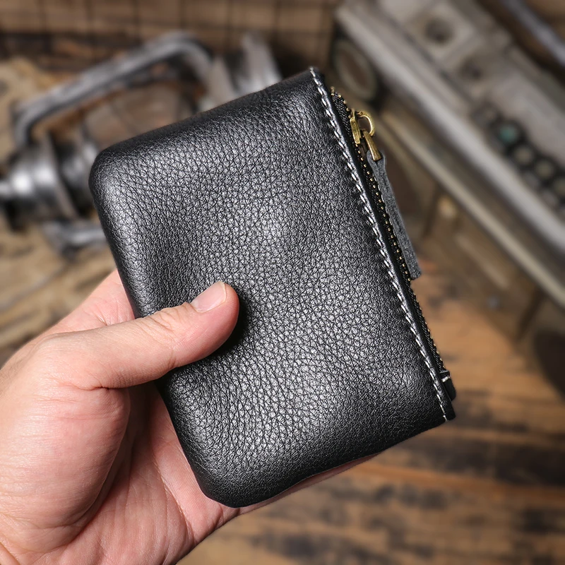LUOKIR Genuine Leather Coin Purse Men's Small Card Bag Women's Zipper Short Wallet Mini Card Holder Cowhide Money Bag 2