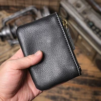 LUOKIR Genuine Leather Coin Purse Men's Small Card Bag Women's Zipper Short Wallet Mini Card Holder Cowhide Money Bag 2
