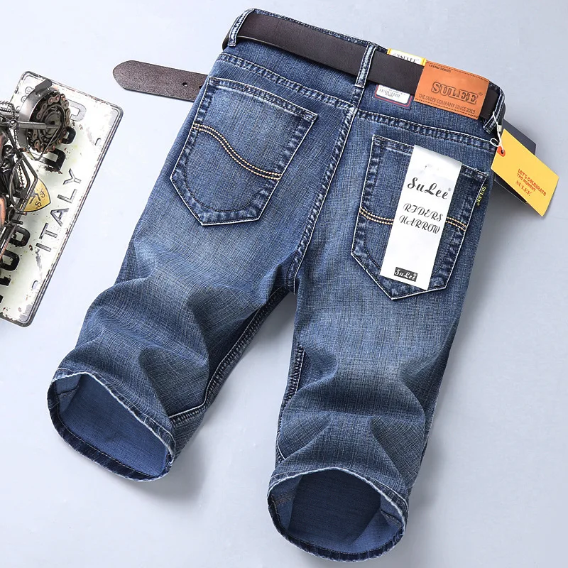 

Summer Thin Denim Shorts Men's Elastic Straight Leg Casual Capris Men's Pants Capris Casual Pants