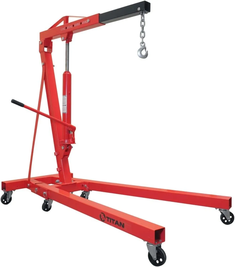 1 Ton Hydraulic Engine Hoist, Heavy Duty Steel Shop Crane, Cherry Picker Engine Hoist with 360&deg; Caster Wheels, Lift