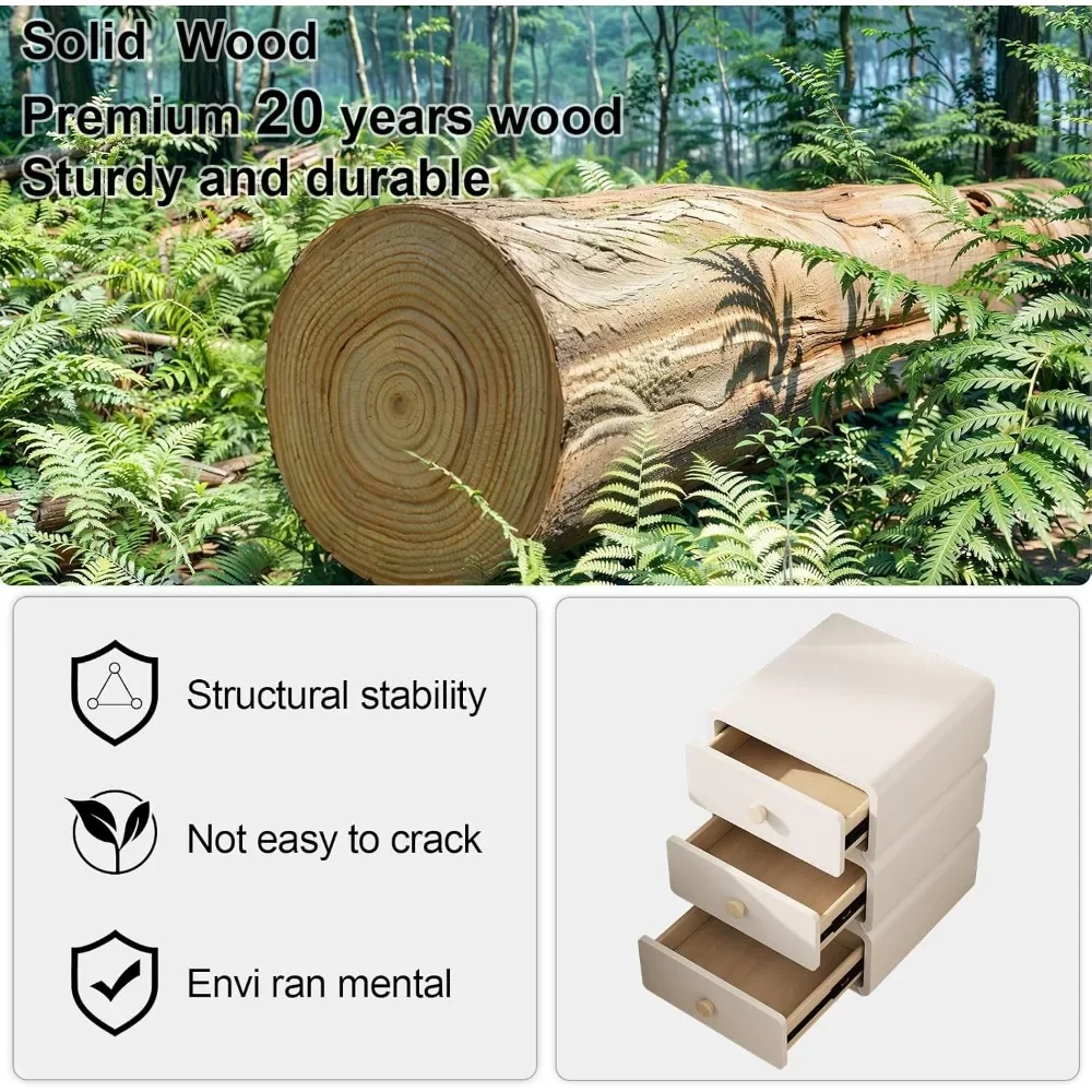 Bedside Table.Solid Wood Nightstand - White Bedside Table with Leather Surface, Small Nightstand with Drawers for Bedroom 5