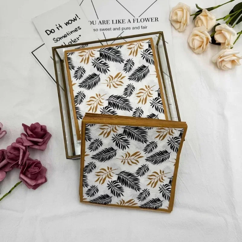 10/20pcs 2-Ply Party Decorative Paper Black Gold Leaf Pattern Colourful Gold Trimmed Paper Placemats Butterfly Bone Bart