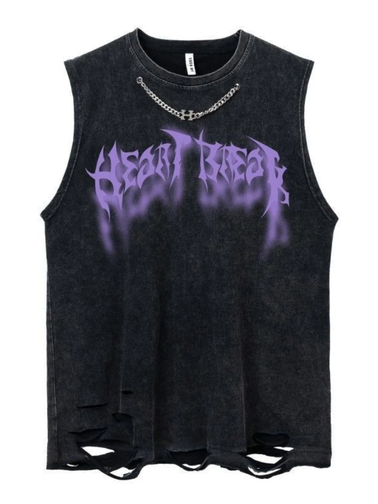 

Casual Vintage Tank Tops Men High Street Gothic Crop Tshirt Sleeveless Harajuku Punk Print Loose Vest Summer Streetwear