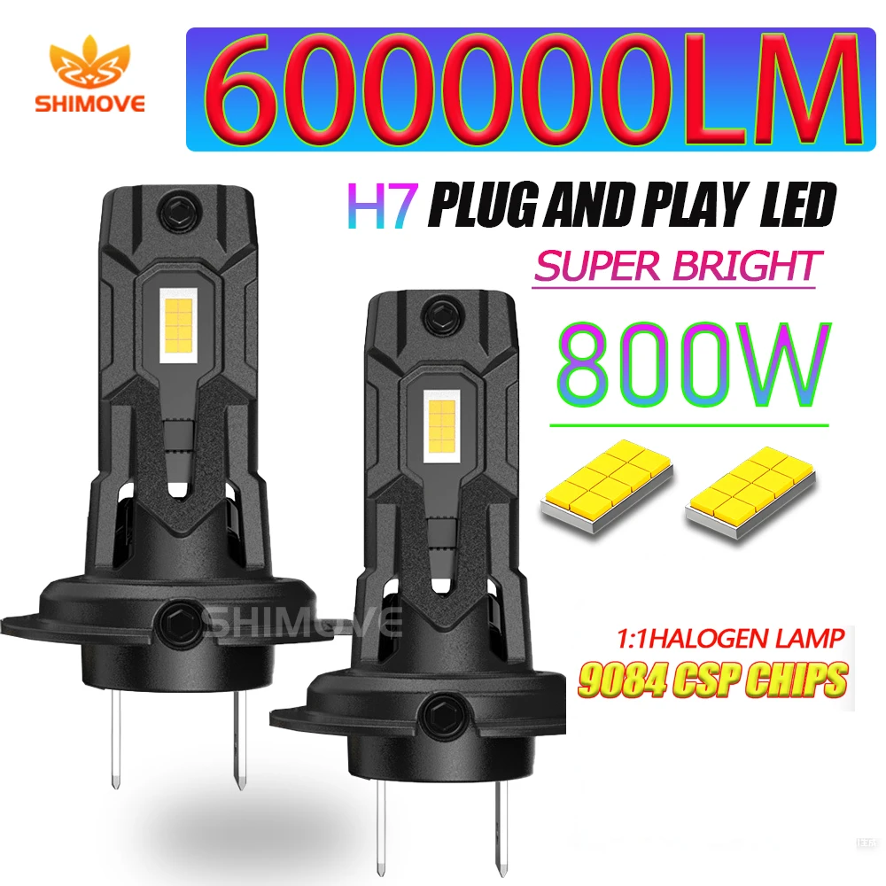 H7 LED 헤드라이트 전구1000W 600000LM 무선 CSP 미니 헤드램프(자동차용 팬리스 자동 다이오드 안개등 12V 6000K 자동차 조명)