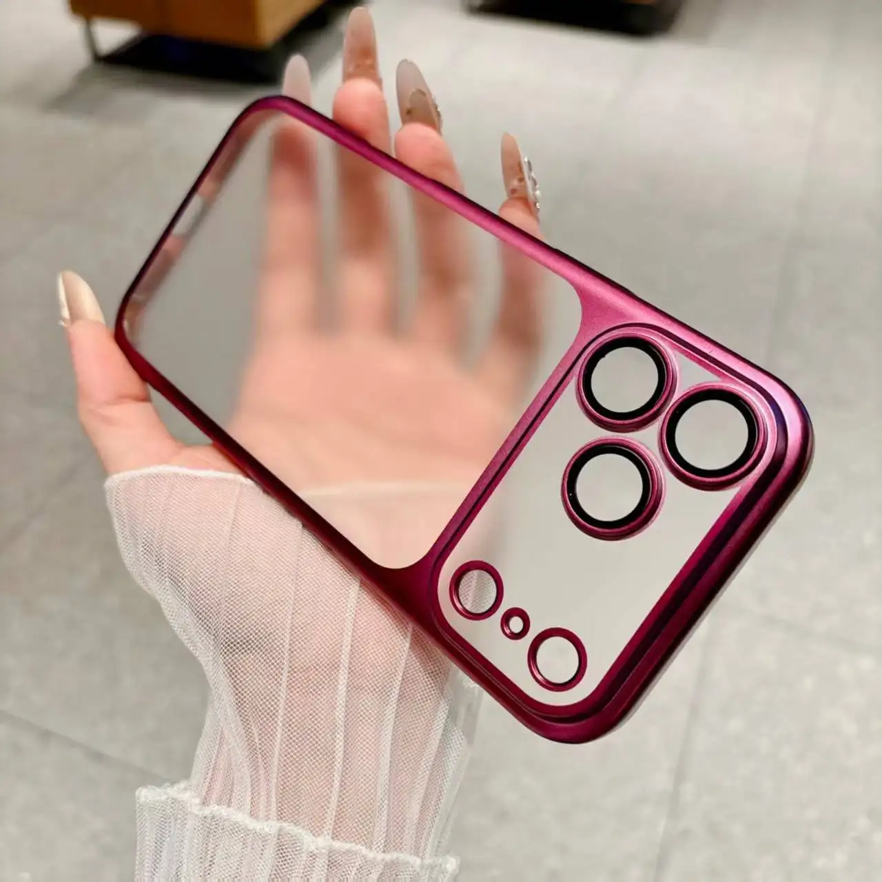 Sleek Matte Plating Shockproof Phone Case with Transparent Camera Cover