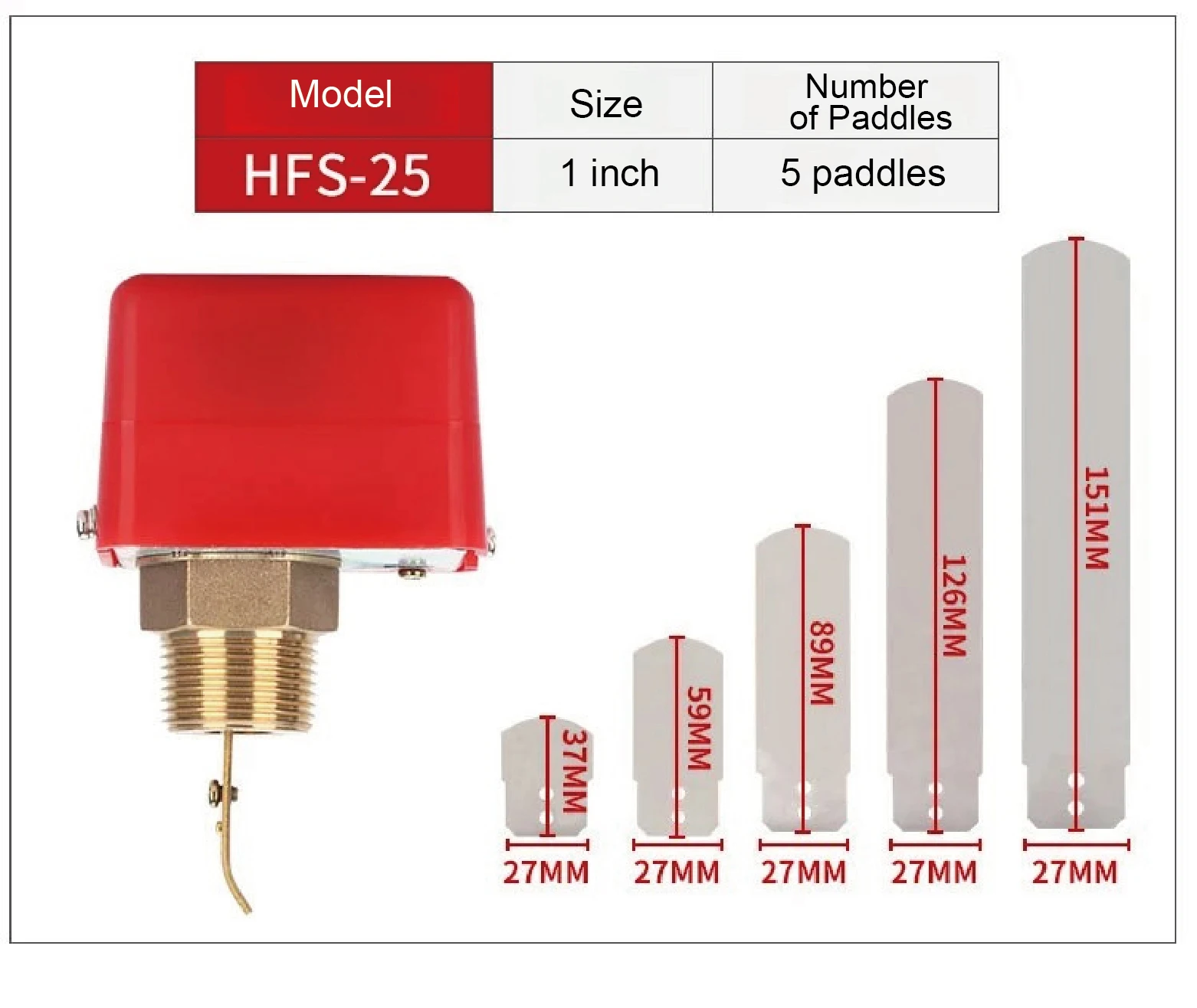 HFS-15/20/25 Water Paddle Flow Switch G1/2 G3/4 G1 Brass Stainless Steel Liquid
