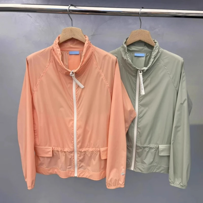 

Spring and summer golf jersey women's stand-up collar waist lightweight waterproof jacket zipper thin casual cold trench coat