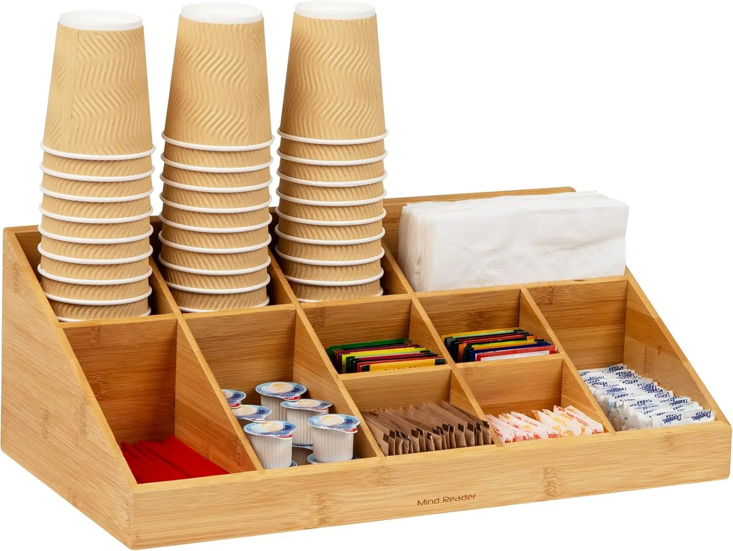 Reader Cup and Condiment Station, Countertop Organizer Coffee Bar, Kitchen, Stirrers, 17.875" L x 9.5" W x 6.625" H 6