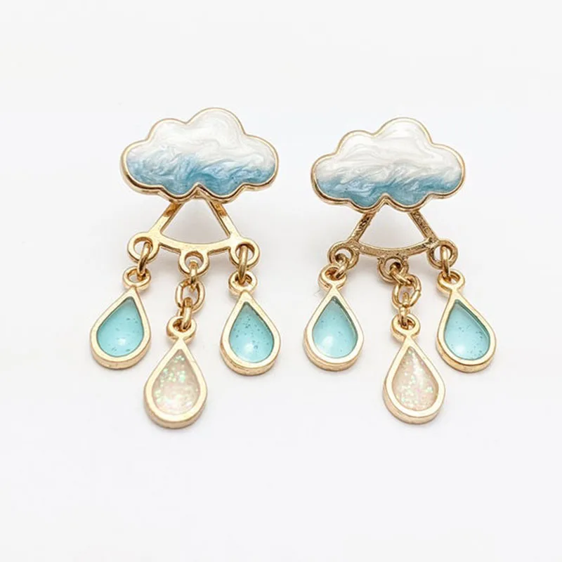Dangle Earrings Cute Cloud Blue Rain Drop Dangle Earrings For Women Sweet White Glaze Charming Jewelry