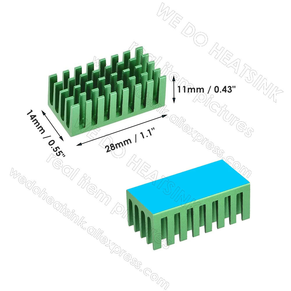 Nós Fazemos o Refrigerador de Alumínio Anodizado Verde do Radiador do Dissipador de Calor dos Peças 28x14x11 mm do Dissipador de Calor 100 com Fita Térmica da Transferência Térmica - Imagem 3