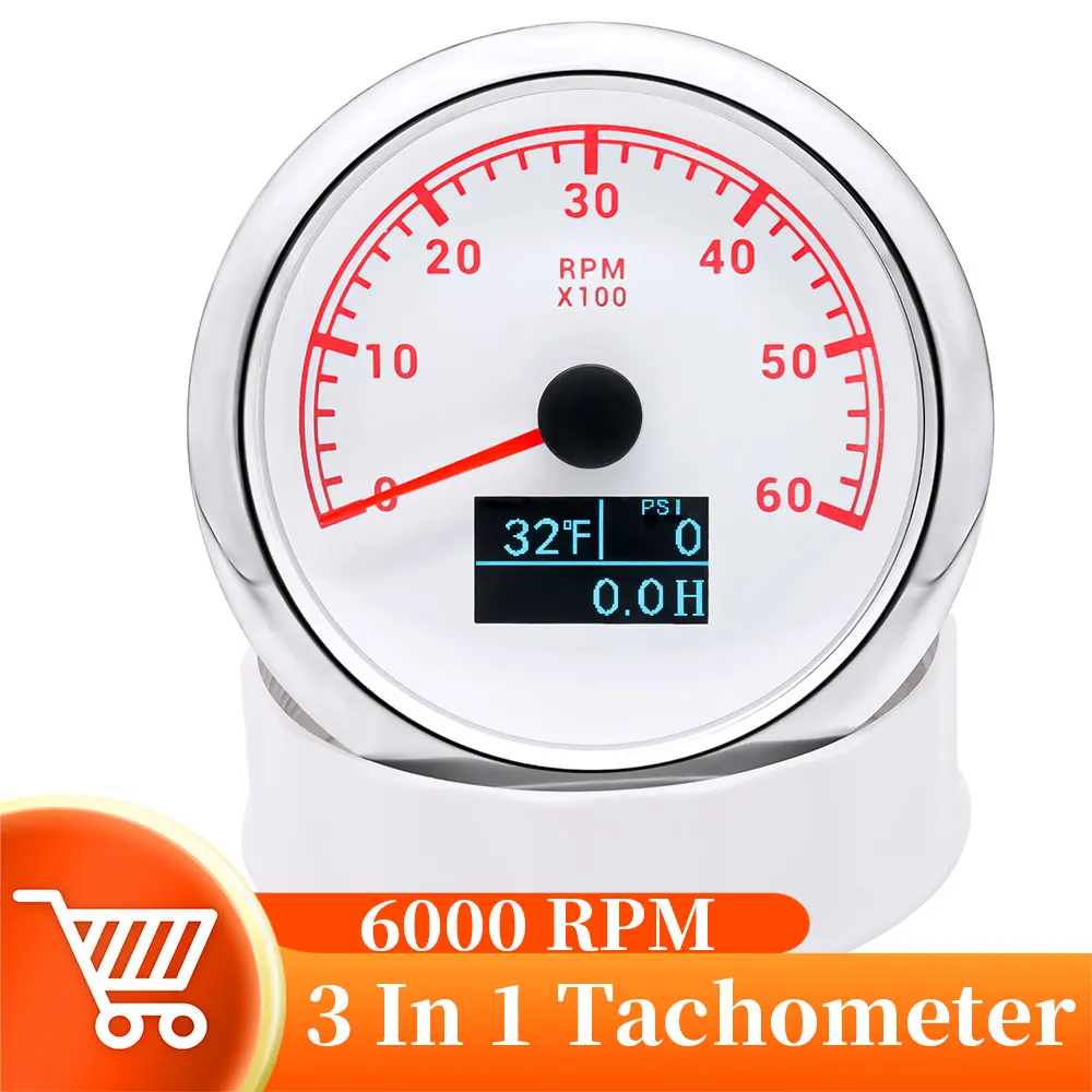 6000rpm Tacho Meter With 85mm Waterproof Water Temperature Oil Pressure