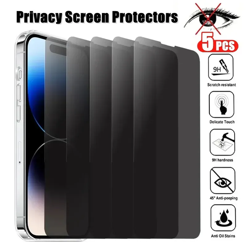 

5Pcs Privacy Screen Protectors 15 12 13 14 Max Mini 7 8 Plus Anti-spy Tempered Glass For IPhone 11 Pro XS MAX XR