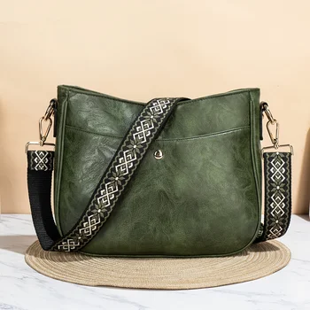 Striking Graphic Strap Crossbody Purse for Women Fashion-Bohemian Retro Hobo Bag Premium PU Leather, Secure Zipper Closure