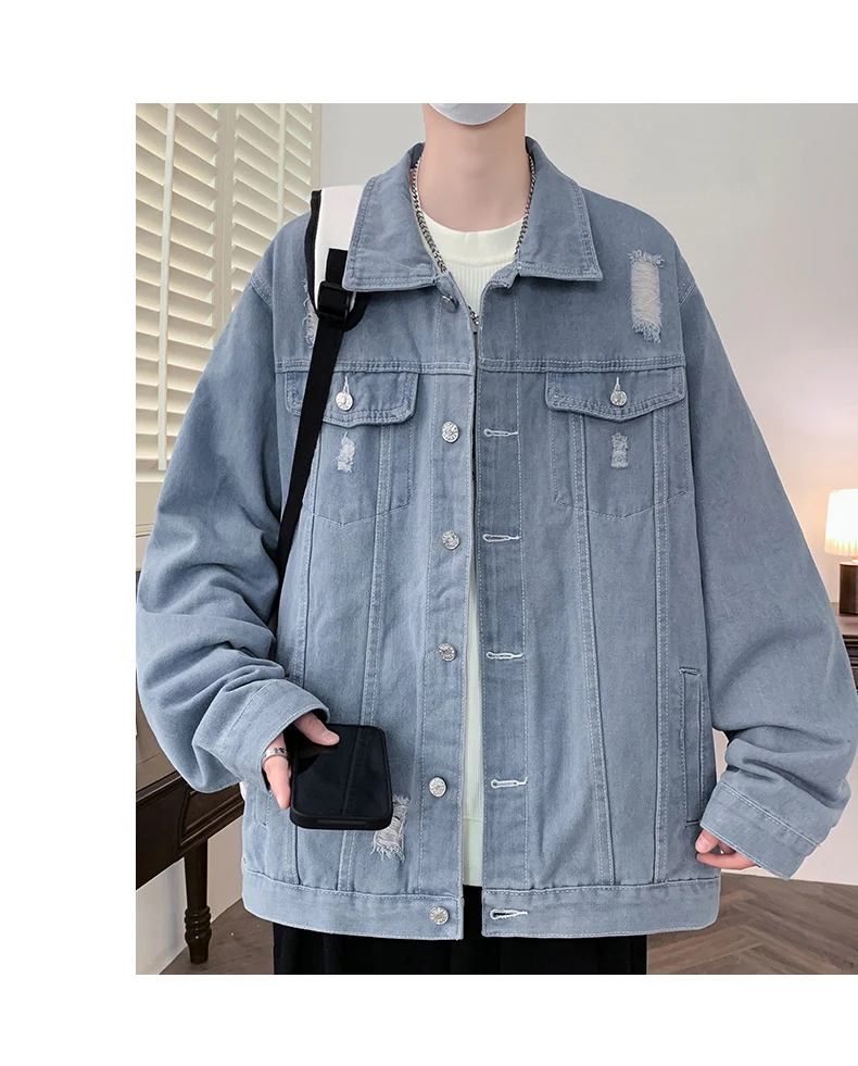 Casual männer Baumwolle Denim Jacken 2026 Frühling Herbst Lose Jeans Jugend Hip Hop Streetwear Feste Denim Mäntel Cowboy Tops Kleidung – Detail 13