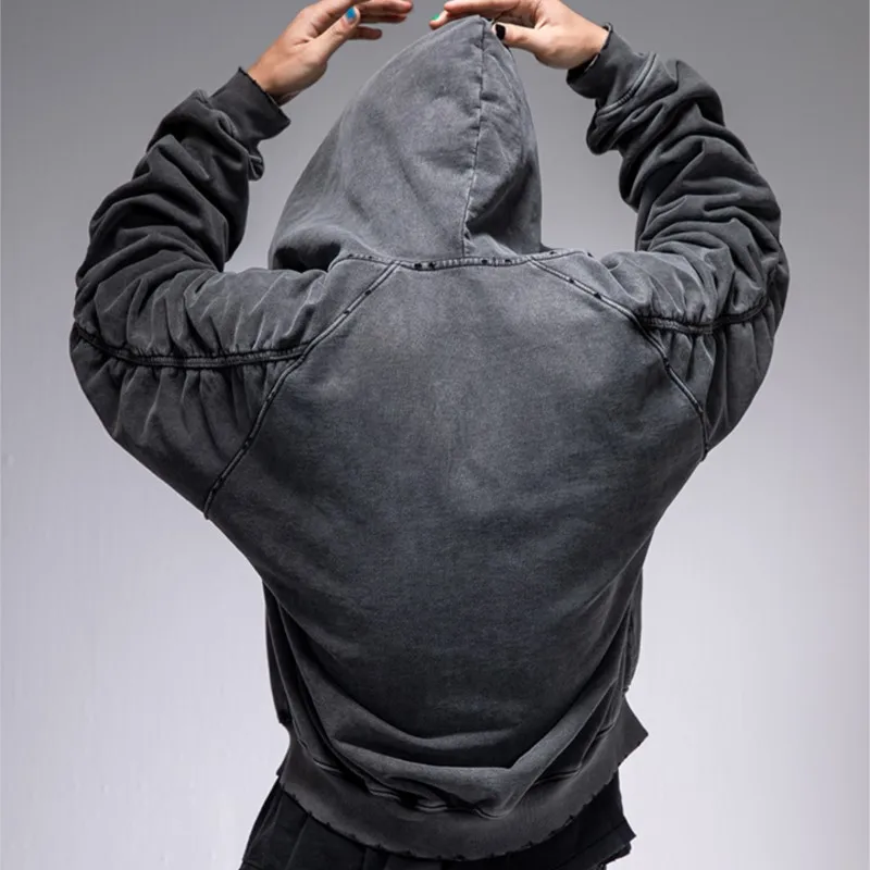 

Washed Old Hooded Sweater Coat for Men and Women