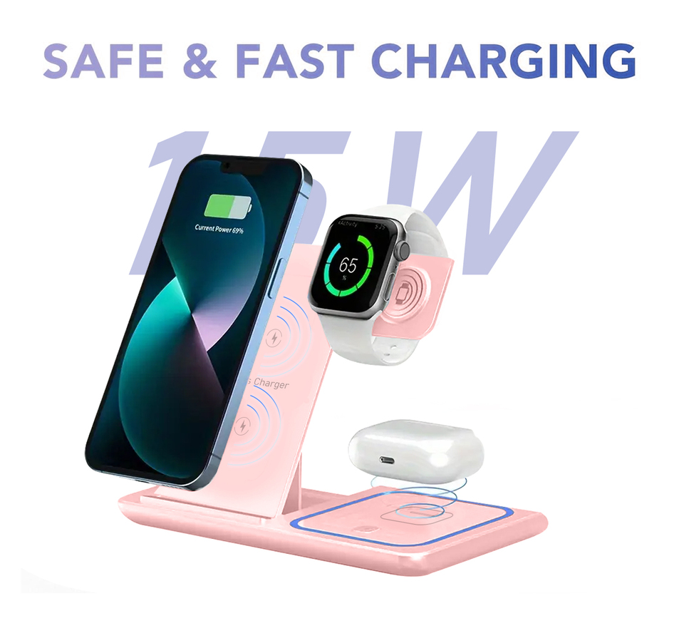 New Three-In-One Wireless Charger Desktop Folding Mobile Phone Holder Multifunctional 15w, Compact And Easy to Store