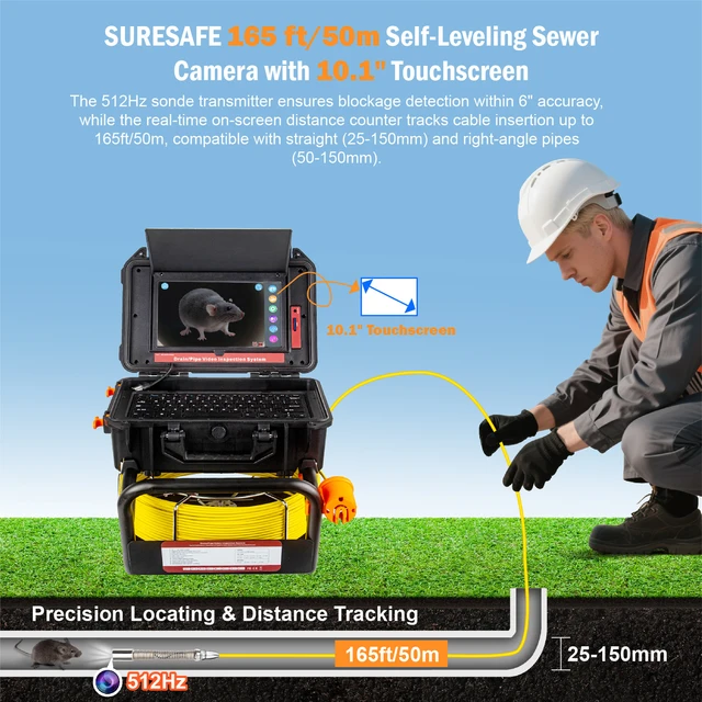Sewer Camera with 10.1in HD Screen and 512HZ Locator Self-Leveling Distanc Counter Inspection Camera with keybord and 5mm Cable 2