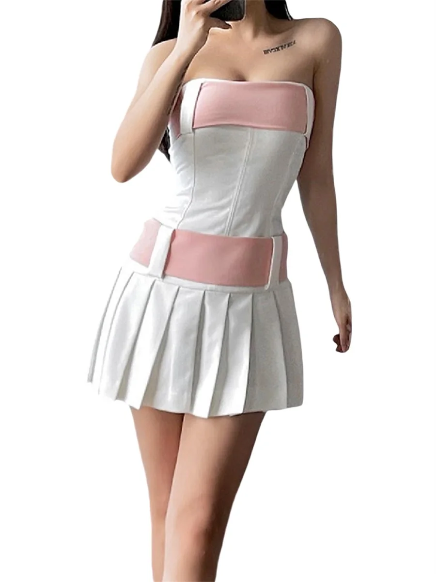 

Sexy Strapless Pleated Dress with Low Cut and Backless Design - Perfect for Party Club and Streetwear Fashion - Contrast