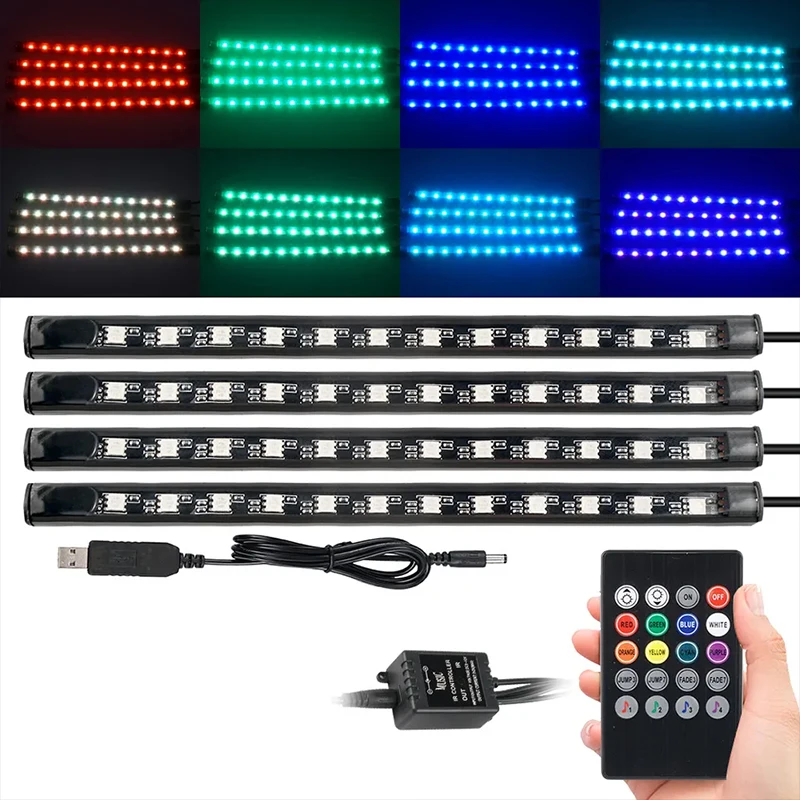 LED 자동차 발 주변 조명, USB 자동차 네온 무드 백라이트, 음악 제어 앱, RGB 자동차 인테리어 장식 분위기 조명