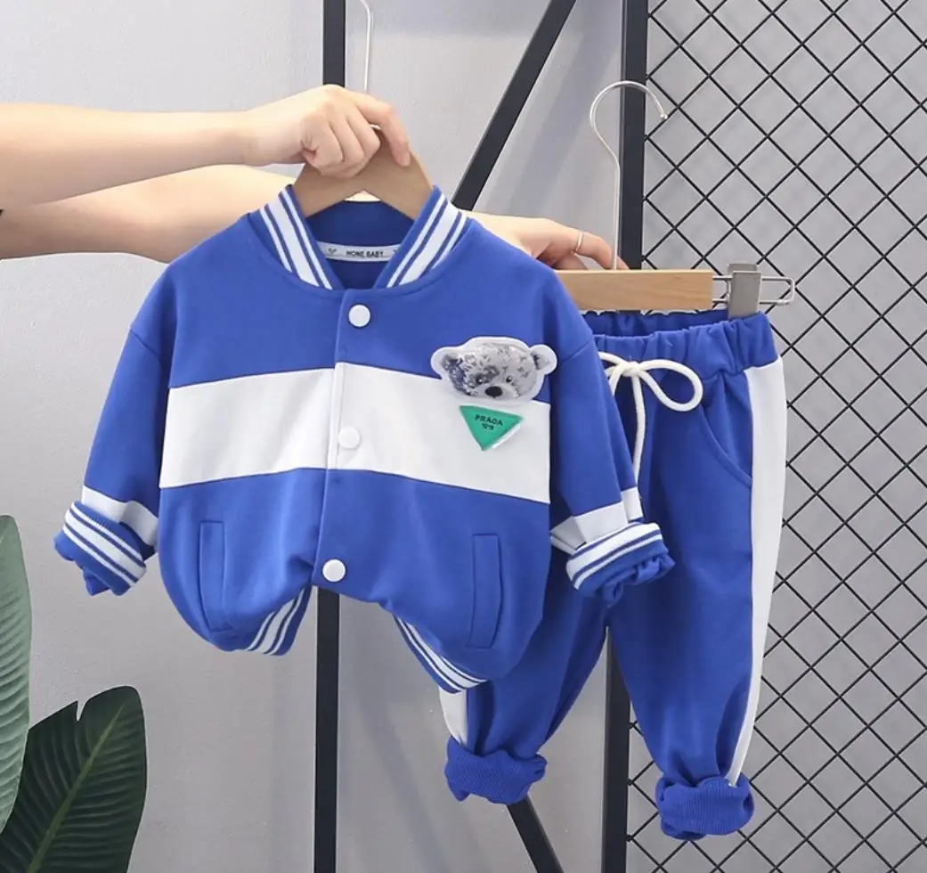 

Spring Autumn Infant Baby Clothes 1-5Years Patchwork Single-Breasted Casual Jackets Tops and Pants Children Sport Suits Boys Set