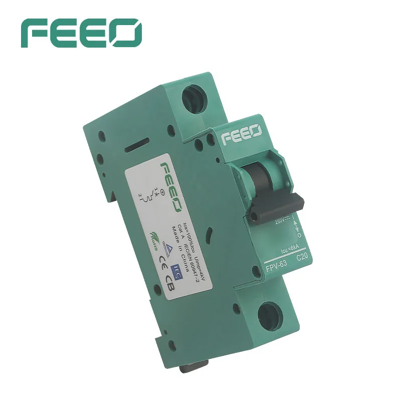 FEEO 1P 6A 10A 16A 20A 25A 32A 40A 50A 63A Miniature Circuit Breaker 250V 10KA MCB FPV-63 TUV & CE Certificate