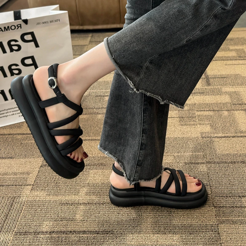 Beach Sandal Woman Luxury Female Shoe Summer Med Soft Clogs Wedge Girls Medium New Platform Velvet Fashion Gladiator Comfor