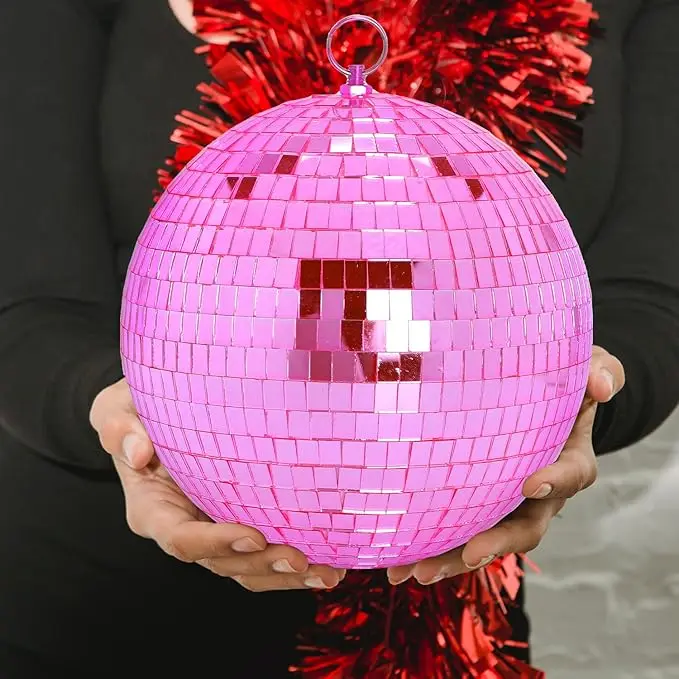Eine Packung mit 10-20 cm großen rosa reflektierenden Spiegelkugeln, Laserbällen, Discokugeln für Valentinstag, chinesischen Valentinstag, verschiedene Festdekorationen, Partydekorationen, Geburtstags- und Hochzeitsdekorationen – Detail 2