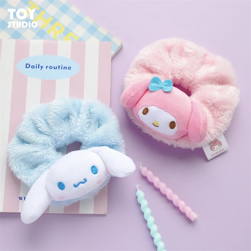 Sanrio Hello Kitty Anime Kuromi Melody Plush Hair Ties Anime Hair Cinnamoroll Ring hair band Cartoon Cute Birthday Gift For Girl 4