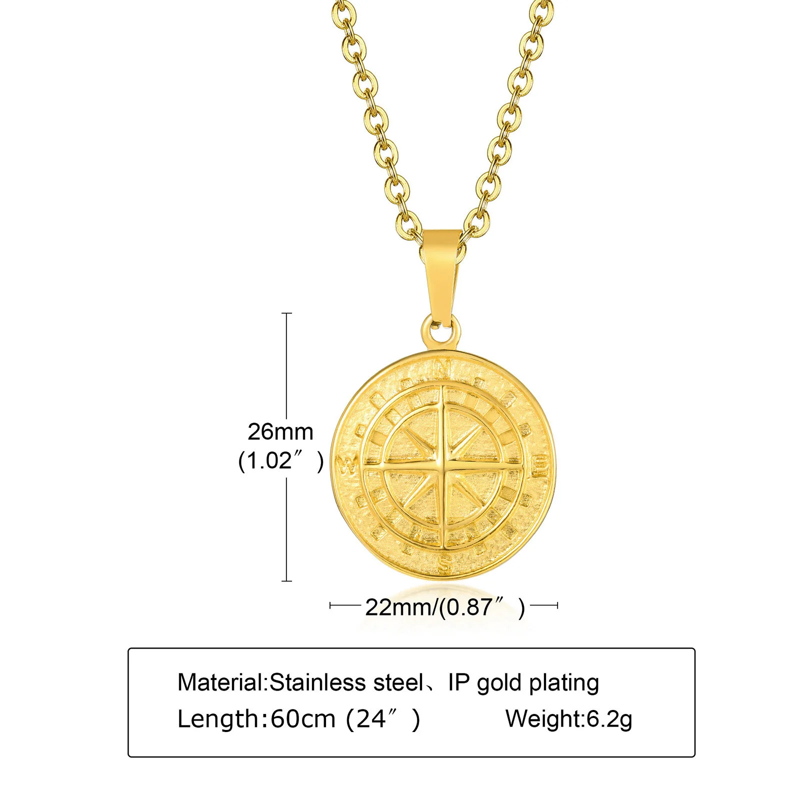 Goldfarbene Herren-Kompass-Halsketten, Vintage-Wikinger-Nordstern-Ankermedaille, Edelstahl-Anhänger für männliche Vater-Jungen-Geschenk zum Geburtstag – Detail 10
