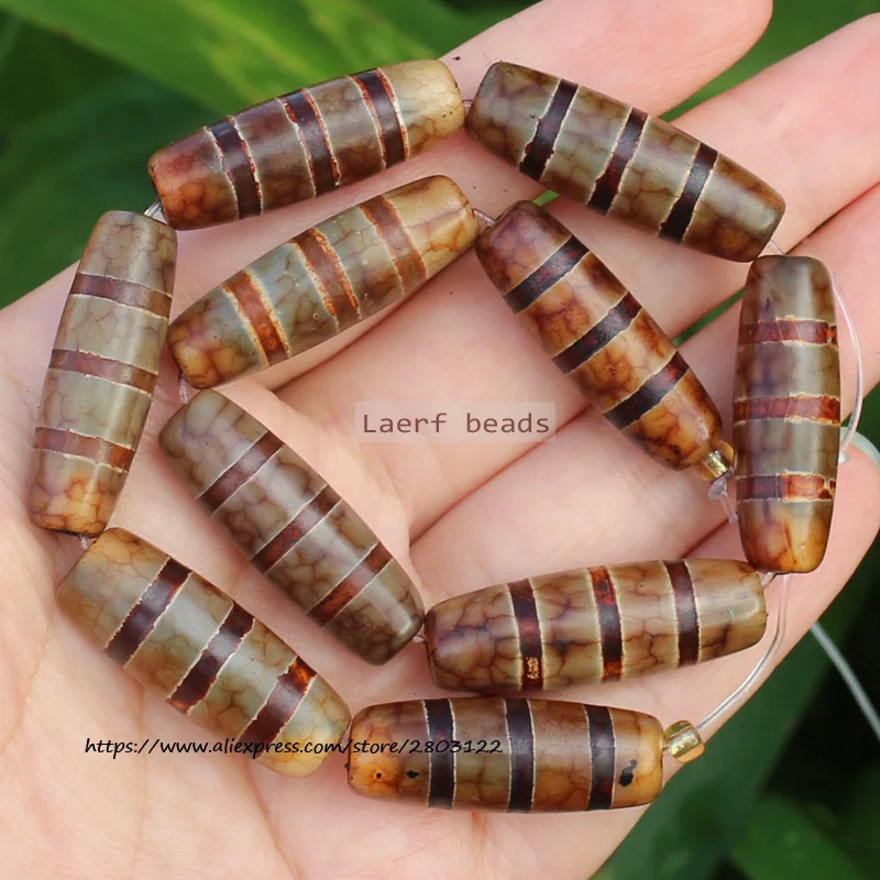 1piece , Natural Agate Around 10x30mm Red Brown Ancient Tibet Dzi Agate Beads , For DIY Jewelry Making !