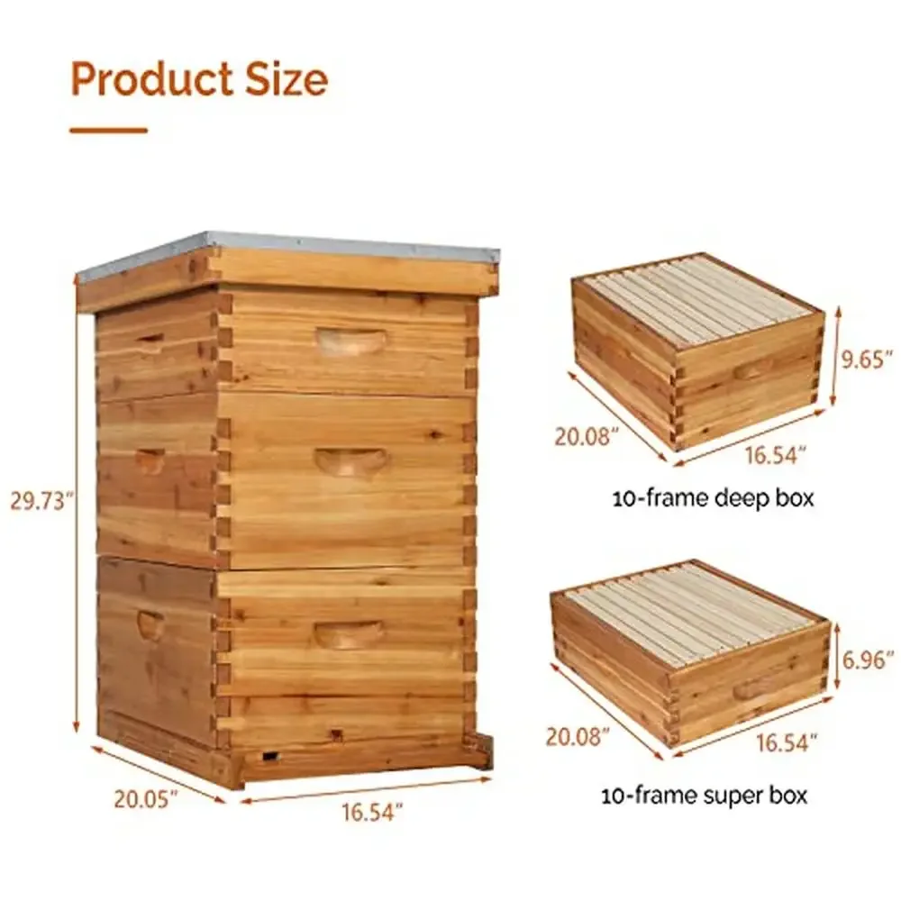 Wooden Bee Hive Kit 10-Frame Coated Beehive Starter Pack Frames Beeswax Foundation Sheets 3 Layer)