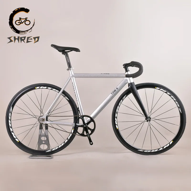 

Song&Friends Fixed Gear Bike 700C Cracked Silver Fixie Bicycle with 55cm Aluminum Transition Diameter Frameset And Carbon Fork