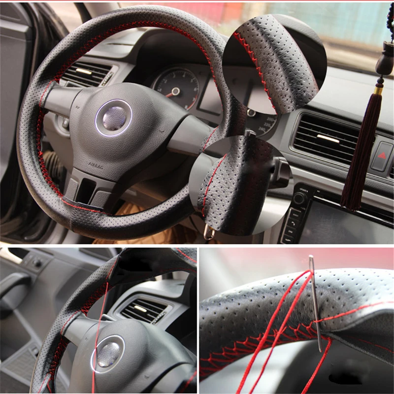 Фото Оплетка кожаная на руль для Volkswagen Vw Jetta Golf Passat B5 B6 Beetle Polo Bora Caddy MK5 Skoda №2