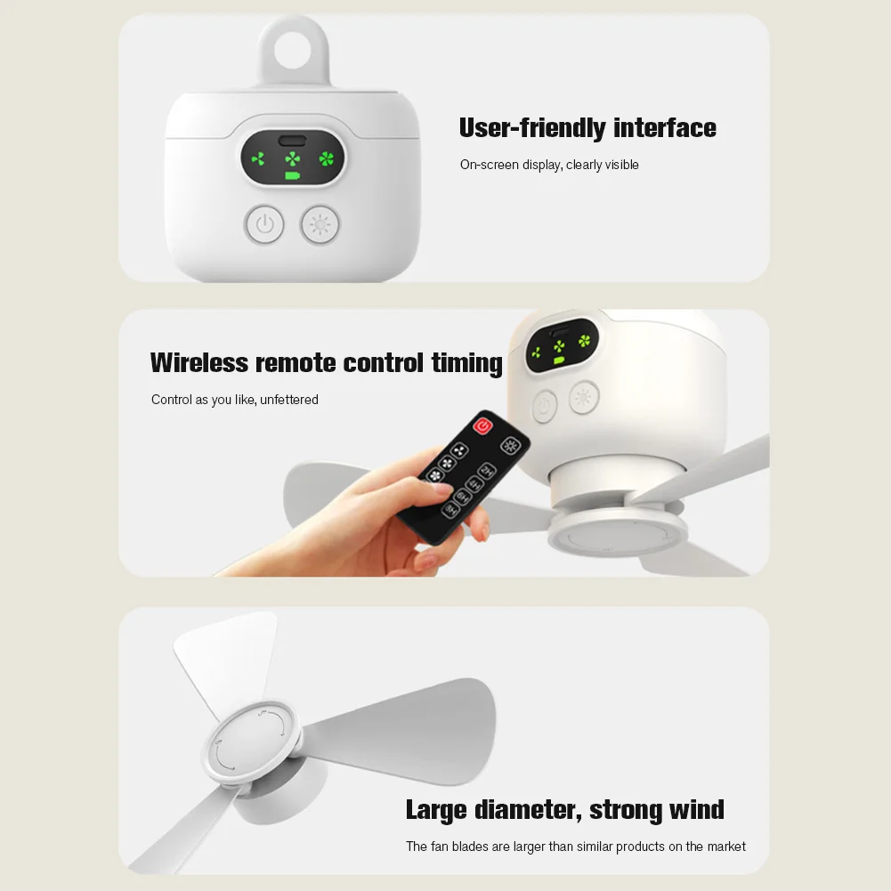 Portable Wireless Ceiling Fan Light Rechargeable Camping Fan with Remote Control Tent Fan Outdoor Fan for Outdoor Camping — view 2